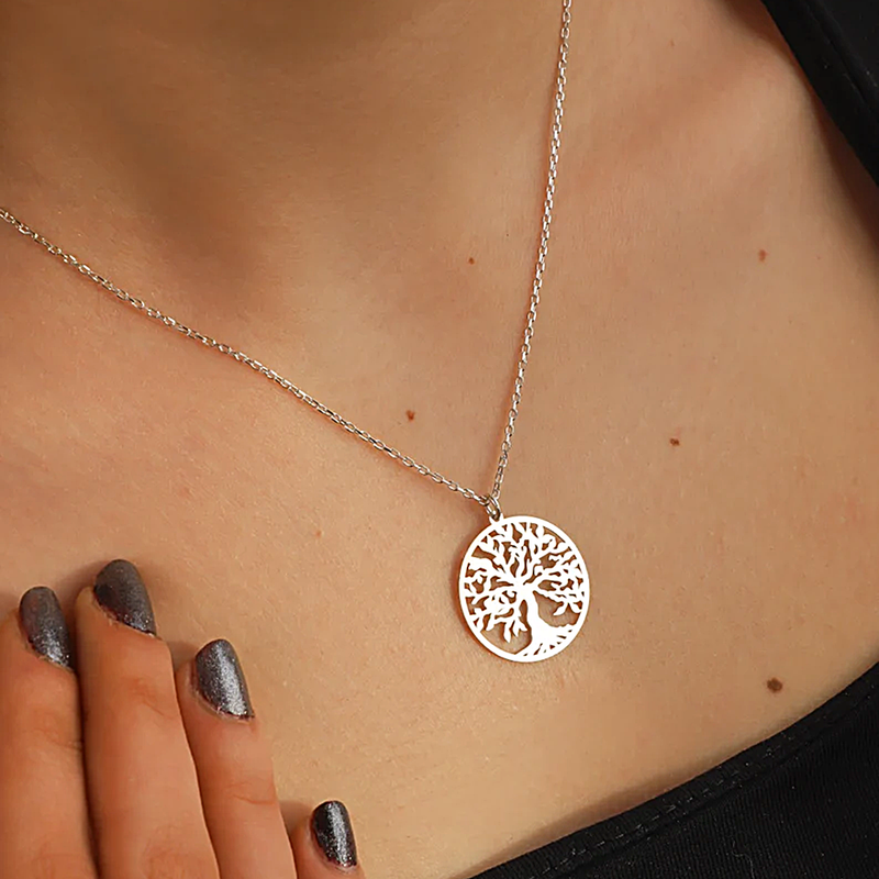 Hot sales Tree of Life Pendant, Stainless Steel Necklace for Men and Women, Silver Chain, Necklace, Jewelry, Collar, Arbol de la_voghion.com