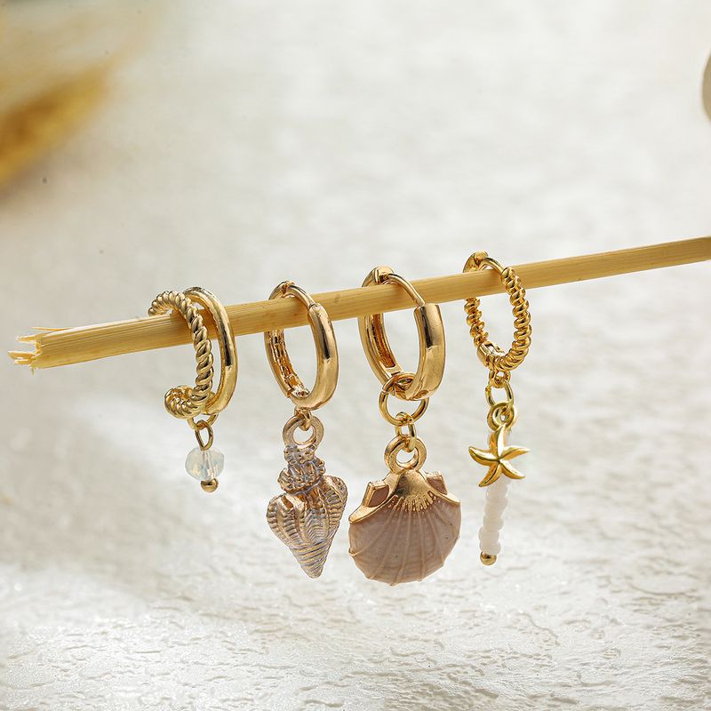 Bunte Muschel-Ohrmanschette mit Perlen, Ozean-Boho-Stil, vierteiliges Set_voghion.com