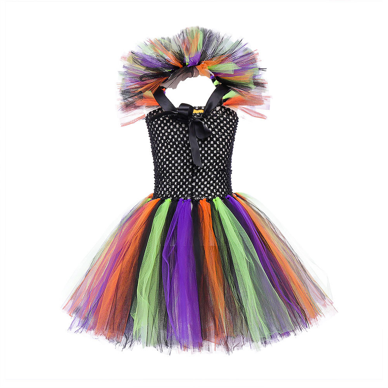 Costume de spectacle d'halloween pour enfants, jupe tutu de cosplay de sorcière pour filles, déguisement de sorcière, jupe tutu pour enfants_voghion.com