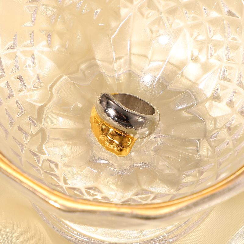 Anello da dito a croce con collegamento liscio in argento e oro, in acciaio inossidabile lucidato, con gioielli colorati punk_voghion.com