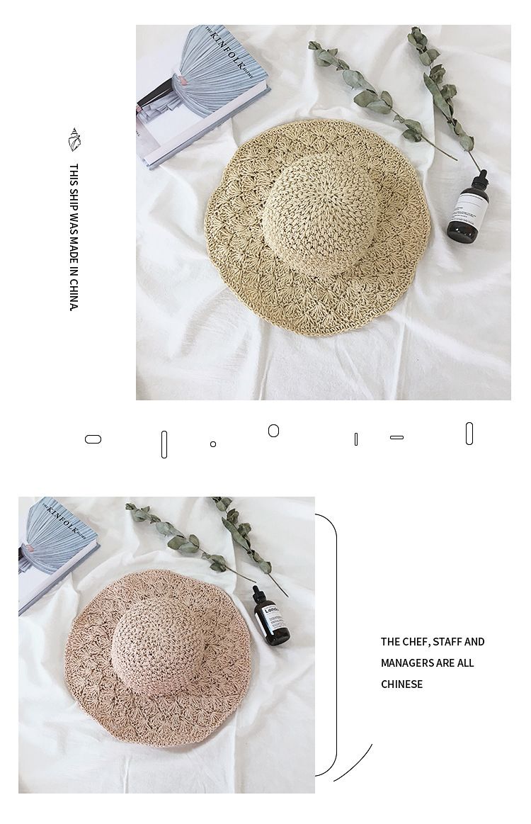 Pdmcms Straw Hat Women's Hat Foldable Beach Versatile in Summer Fresh and Fashionable Beach Vacation Sunshade Hat_voghion.com