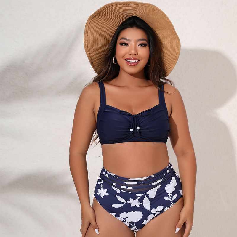 best-selling bikini high-waisted large size split chest swimsuit with beads for women_voghion.com