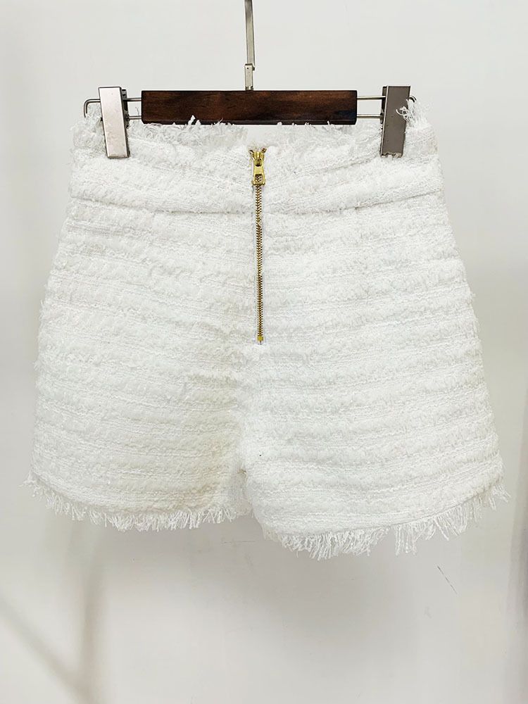 Damenbekleidung Herbst und Winter neue Promi-Mode Quaste Rand Tweed Slim Anzug Jacke Shorts Anzug_voghion.com