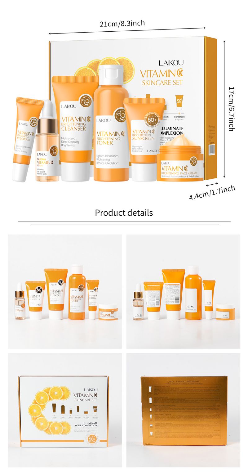 Seturi Produs nou LAIKOU Vitamina C Kit de îngrijire a pielii cu 6 piese Hidratare, hidratare și iluminare a culorii pielii_voghion.com