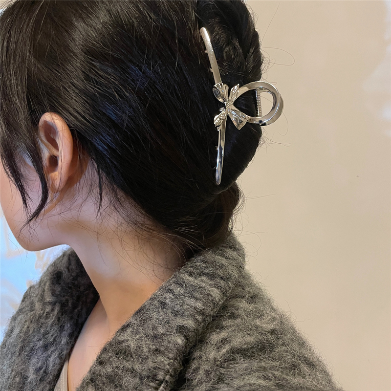 Fermaglio per capelli con fiocco in argento metallizzato, piccolo design a forma di folla, fermaglio per capelli con motivo a squalo, grandi accessori per capelli_voghion.com
