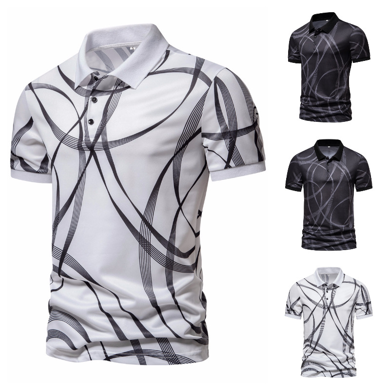 Nuova polo casual estiva con maglietta a maniche corte da uomo con stampa a righe_voghion.com