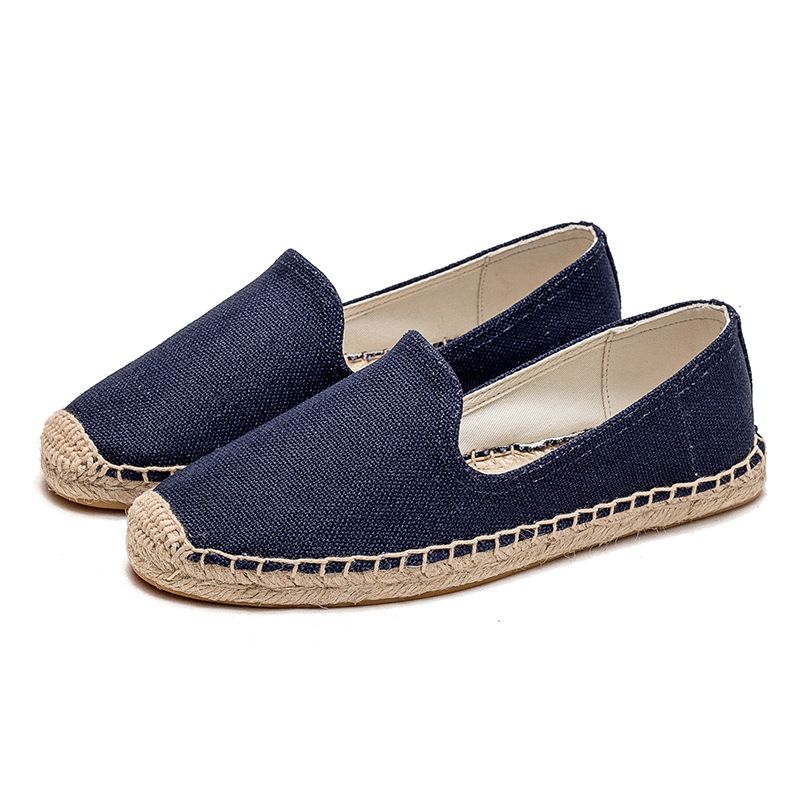 Balıkçı Kadın Düz Tabanlı İlkbahar/Yaz Modası Tek Renk Basit Tek Ayak Rahat Tuval Dokuma Çim Ayakkabı_voghion.com