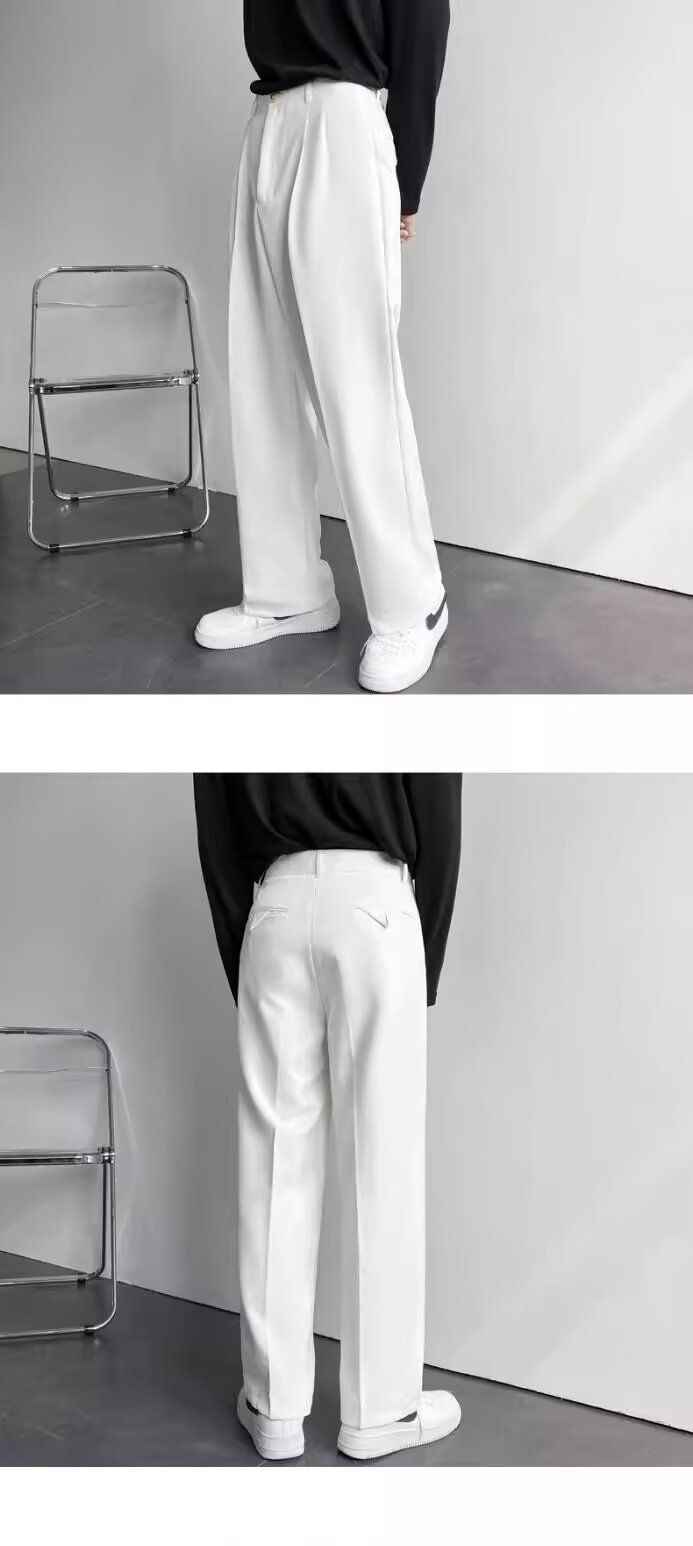 Pantalon de costume décontracté pour homme, style japonais, léger, luxueux, haut de gamme, drapé, noir, ample, droit, jambes larges, long_voghion.com
