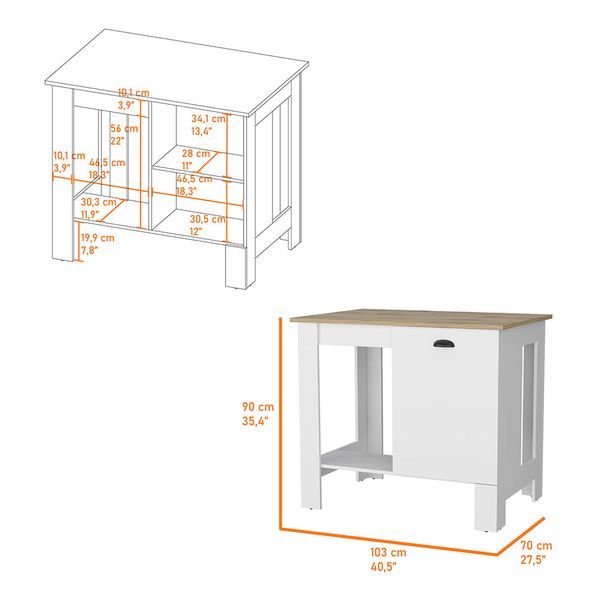 Vancouver 1-Door Kitchen Island With Open Shelf White And Macadamia_voghion.com