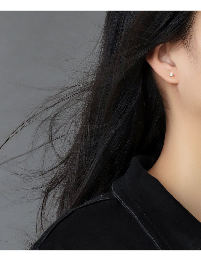 Sier Needle Zircon Female Temperament Simple Geometric Round Ear Bone Studs Mini Earrings_voghion.com