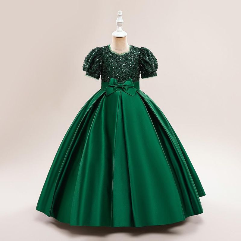Nuovo vestito da principessa per bambine di taglia media e grande con maniche a sbuffo in glitter e gonna tutù in raso con giunture_voghion.com