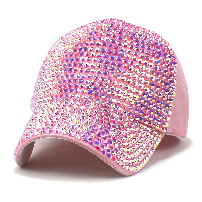 Modischer bunter gepunkteter Baseball-Sonnenschutz für Damen im Freien, AB-Diamant, glänzend, gebogene Traufe, Entenzungenhut_voghion.com