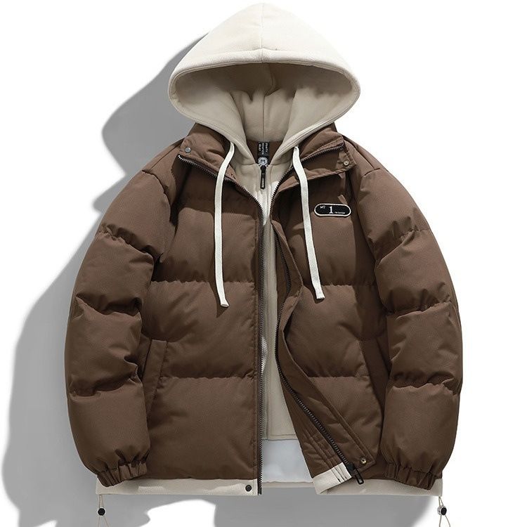 Gefälschte zweiteilige Baumwoll-gefütterte Mantel Herren lose bonbonfarbene warme Baumwoll-gefütterte Jacke Herren Winterjacke vielseitig_voghion.com