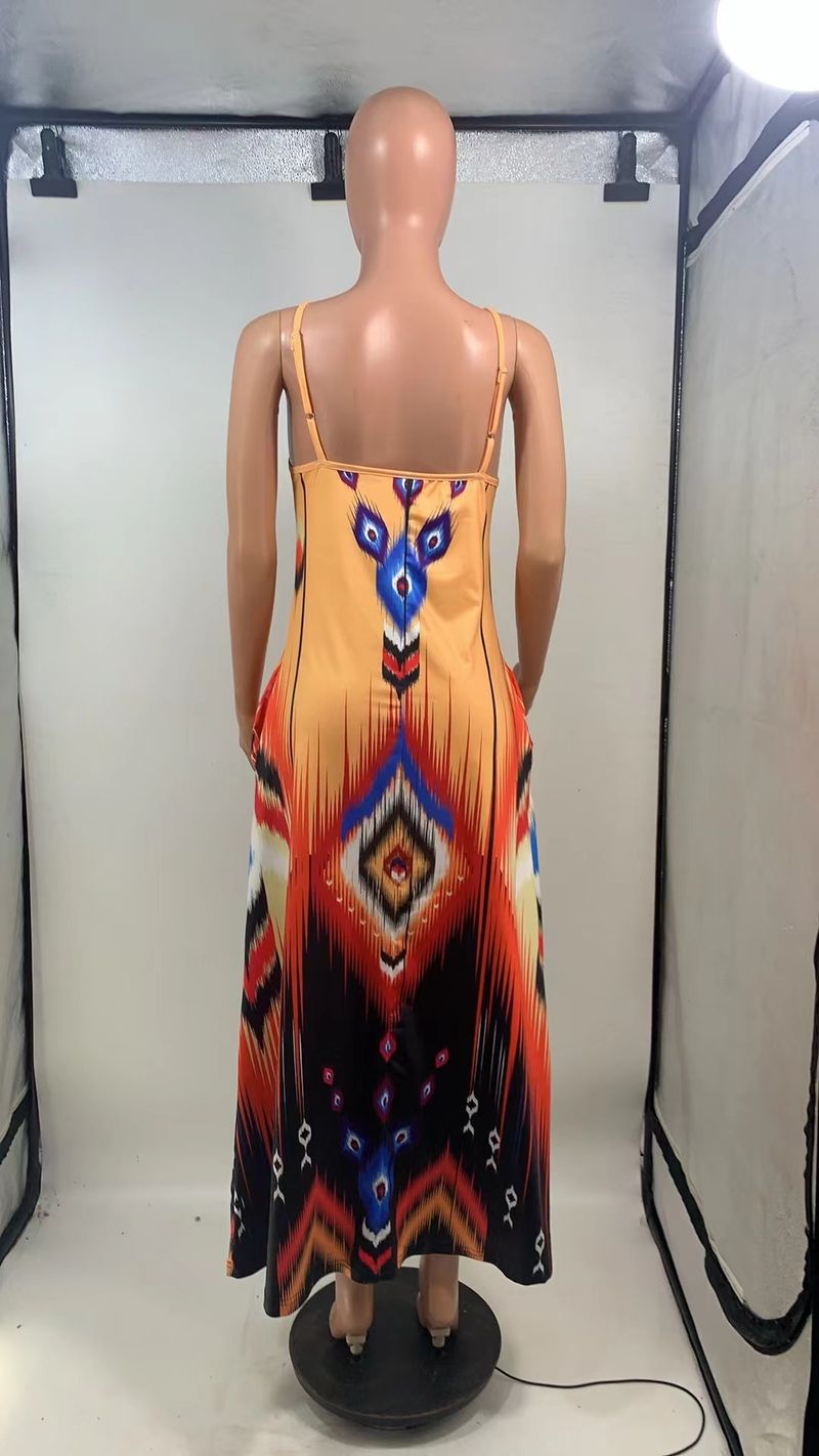 D2286 Moud a Fräizäit Neit Digital-Gedréckt Äermellos Kleed mat Taschenriemen a verstellbarem Knuet fir Fraen_voghion.com