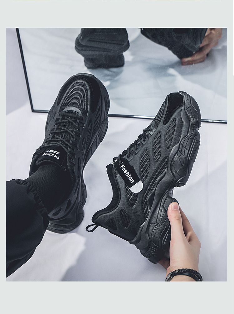 2025 Spring New Breathable Mesh Men's Korean Version Versatile Thick Soled Sports Casual Dad Trendy Shoes_voghion.com