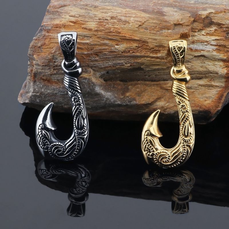 Men's Vintage Hook Pendant Necklace - Titanium Steel Ocean Fish Hook Jewelry For Punk Style_voghion.com