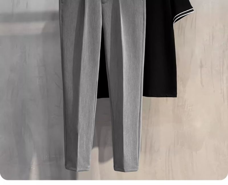 Pantaloni casual da uomo a gamba dritta, vestibilità attillata, taglie forti, neri, stile semplice, pantaloncini Ninemeter_voghion.com
