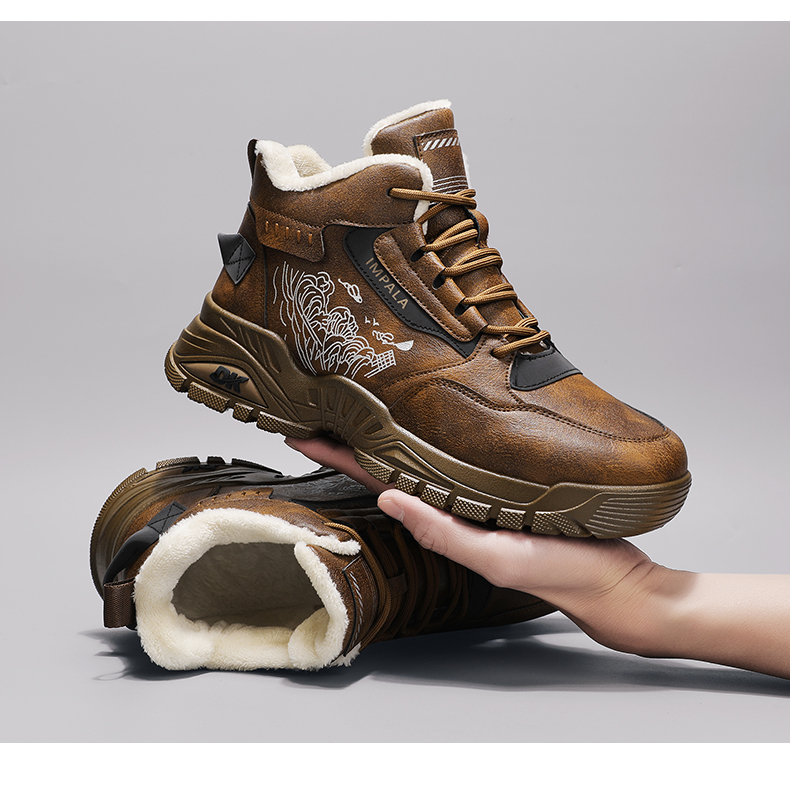 Autumn and winter pile warm Martin boots High top thick soles outdoor waterproof and cold working sports snow boots men's ankle boots_voghion.com