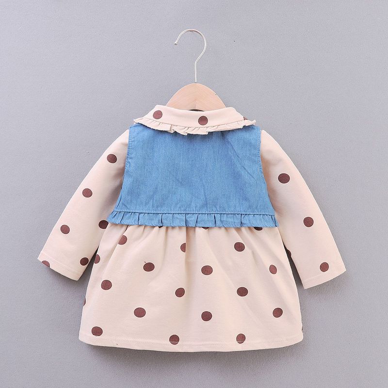 Foreign trade cross-border dropshipping 19 autumn style knitted denim two-piece set polka dot Korean style children's skirt Q516_voghion.com