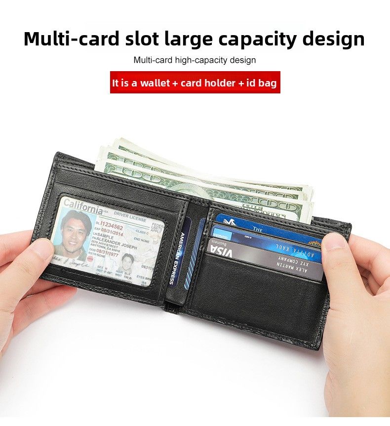 Portafoglio alla moda, in vera pelle con multi-slot per carte, modello coccodrillo, semplice, classico, da uomo, porta carte multifunzione_voghion.com