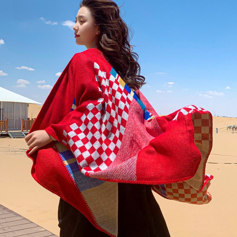 Autumn and winter warm scarves, ethnic style split shawl, dual-purpose thickened Nepal tourism cloak, air-conditioned_voghion.com