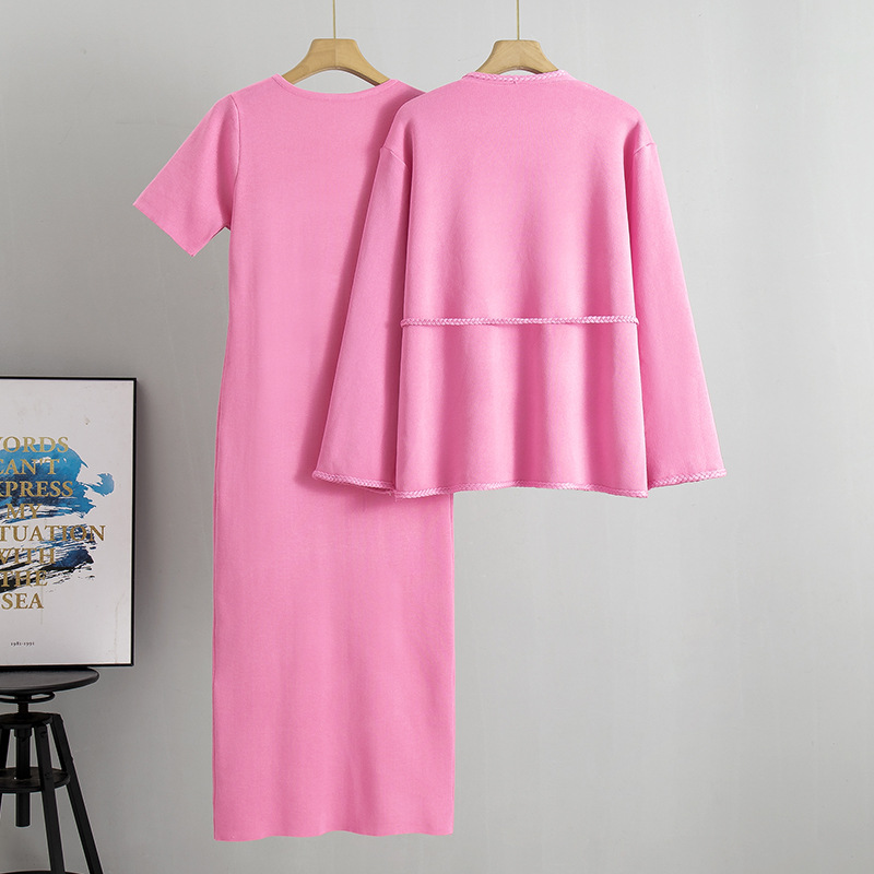 Women's Clothing 2025 Spring And Autumn New Casual Loose Fashion Cardigan Sweater Long Dress Two-Piece Set_voghion.com