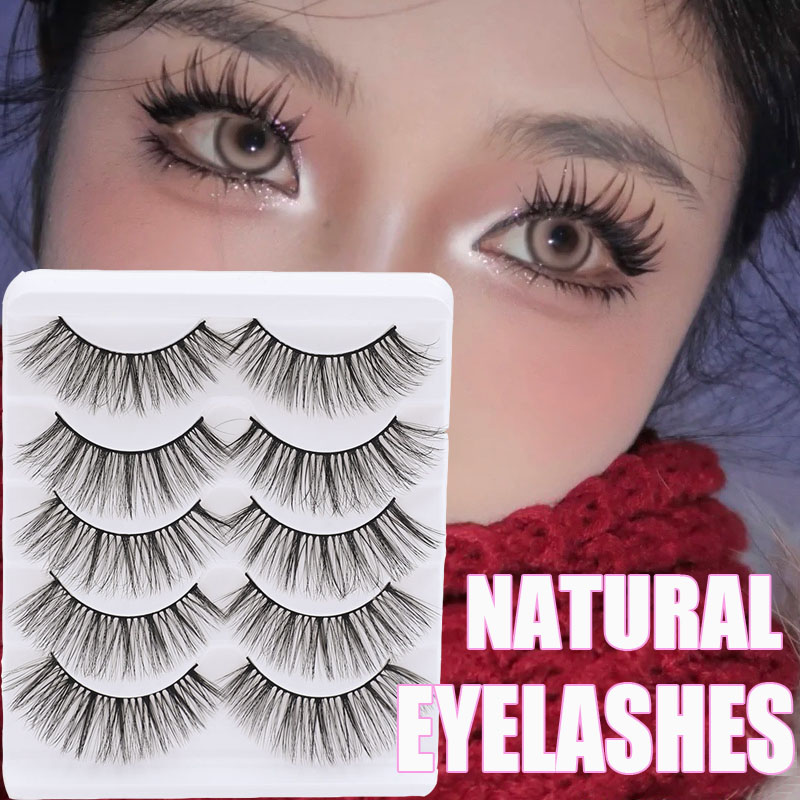 Natürliche lange 5 Paar falsche Wimpern Faux Nerz dickes Volumen handgefertigte wiederverwendbare gefälschte Wimpern Wispy Lashes Ext_voghion.com