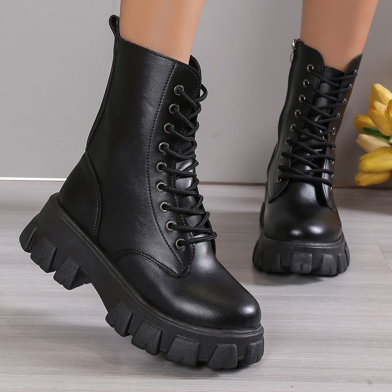 Botas Martin de plataforma gruesa para mujer y hombre: botas unisex de estilo británico de corte bajo con cremallera lateral y punta redonda._voghion.com