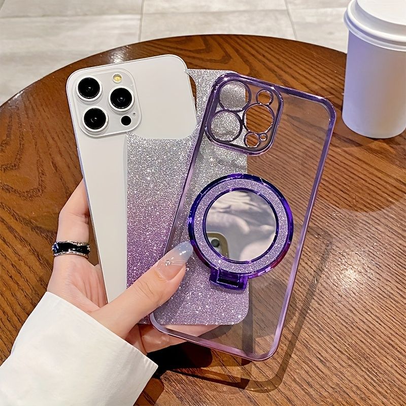 2 in 1 Case for Huawei Nova 10, Electroplated Edge And Integrated Flash Card, with Stand And Mirror, Stylish And Beautiful Soft TPU Mobile Phone Cover_voghion.com