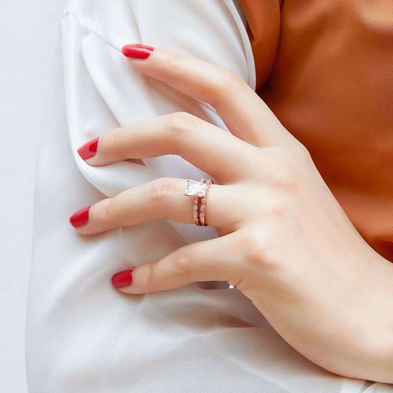 SKA Sterling Silber S Smaragd-förmigen Zirkon Für Frauen Heißer-Verkauf Kombination Set Ring Stil_voghion.com