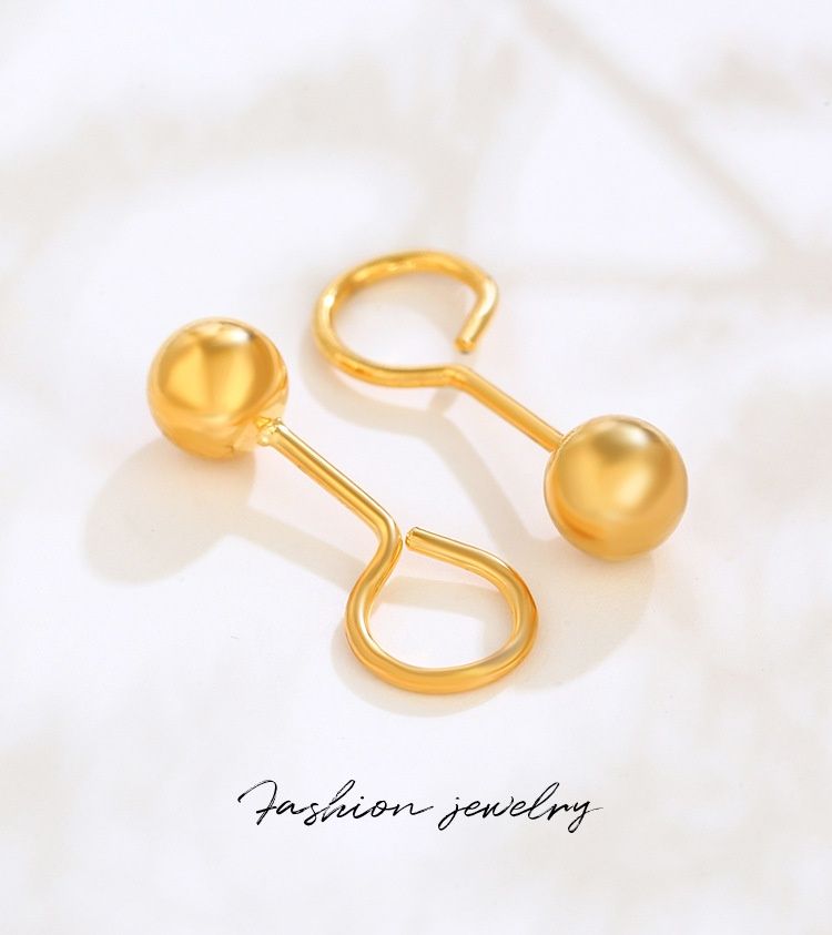 Gold Plated Earrings With Smooth Round Bead Earrings And Simple Mini Curved Hook Tassel Earrings_voghion.com