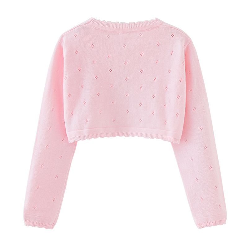 Cardigan élégant en tricot pour fille avec nœud et châle – Robe d'été légère et formelle pour 8 à 16 ans (blanc/rose/jaune)_voghion.com