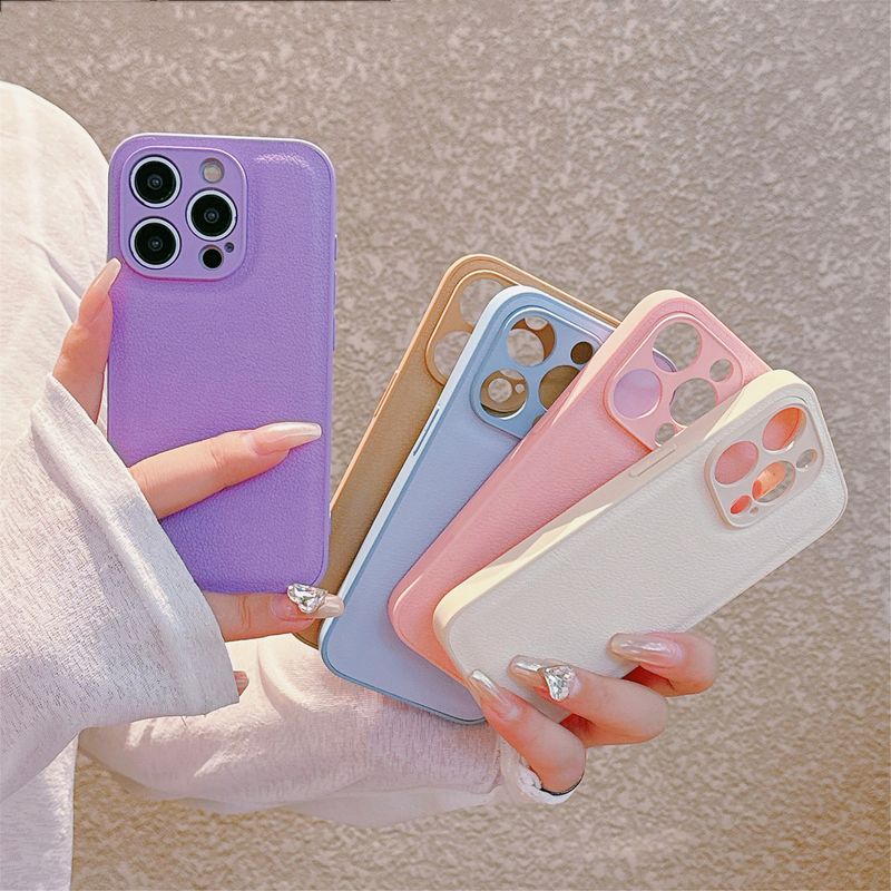 Custodia doppia adatta per iPhone 15PRO con motivo a litchi, custodia protettiva minimalista in pelle per iPhone 16 13/14_voghion.com
