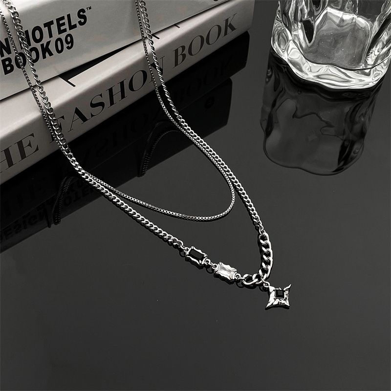 Black Zircon Double Layer Mang Star Necklace For Men's Ins Trendy And Handsome Hip Hop Niche Design High Grade New Versatile Jewelry_voghion.com
