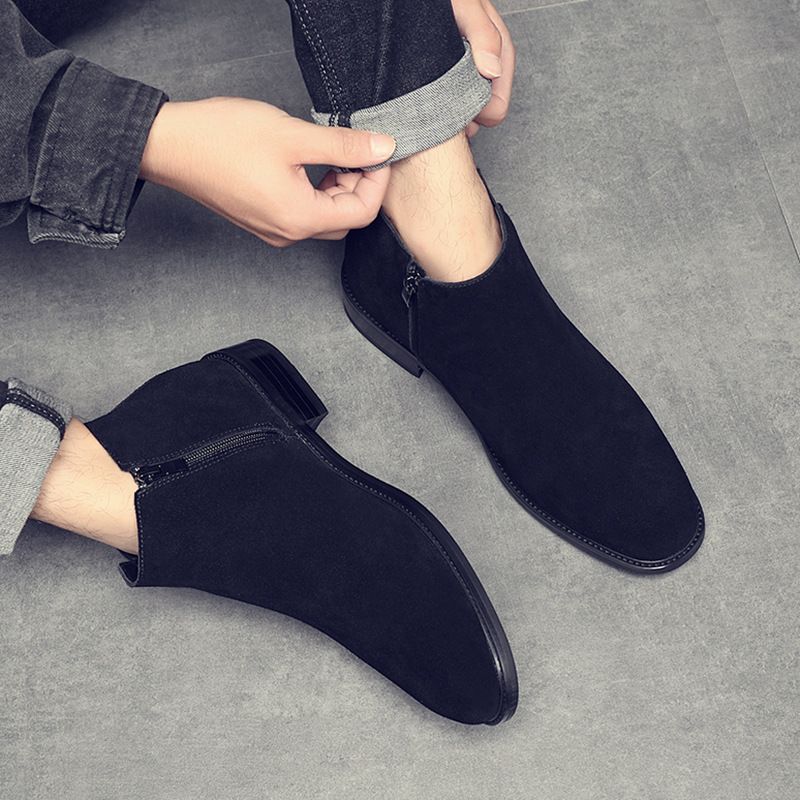 Dickbesohlte Werkzeugstiefel Herren Retro-Leder Outdoor Lokomotivstiefel Erhöhender Reißverschluss Leder Martin Stiefel Herren Kurze Stiefel_voghion.com