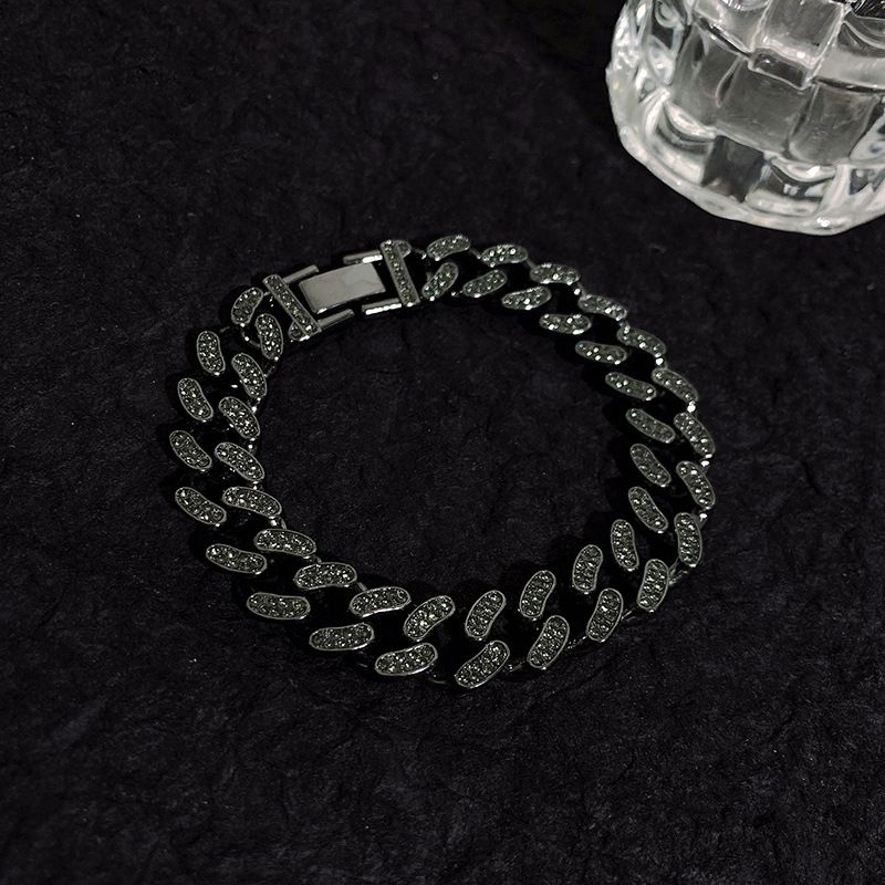 Wang Yibo Diamantbesetztes kubanisches Kettenarmband für Männer und Frauen, Ins Trend Hip-Hop Disco Band Ring, minimalistischer Stil_voghion.com