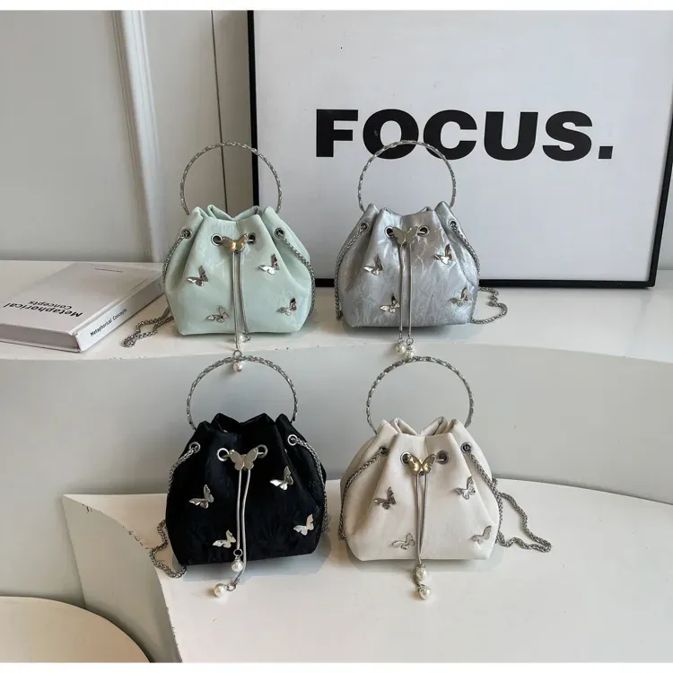 Borsa a tracolla Mini con manico a catena, borsa a secchiello con fiocco alla moda, borsa da donna, borsa a tracolla elegante e alla moda -_voghion.com