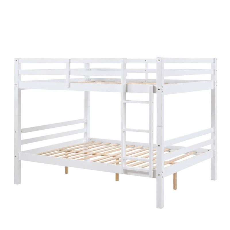 Full Over Full Bunk Bed With Thick Posts,Wooden Bunk Bed With High Guardrail And Ladder For Kids, Teens, Dorm Rooms, And Guest Rooms,No Box Spring Needed,White_voghion.com