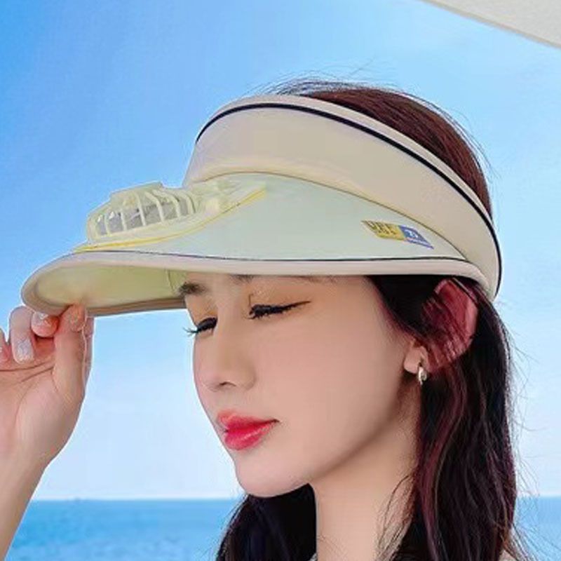 USB Rechargeable Fan Hat With UPF50+ Sun Protection - Unisex Outdoor Cooling Visor For Summer Lightweight Breathable Sun Hat With Built-in Fan_voghion.com