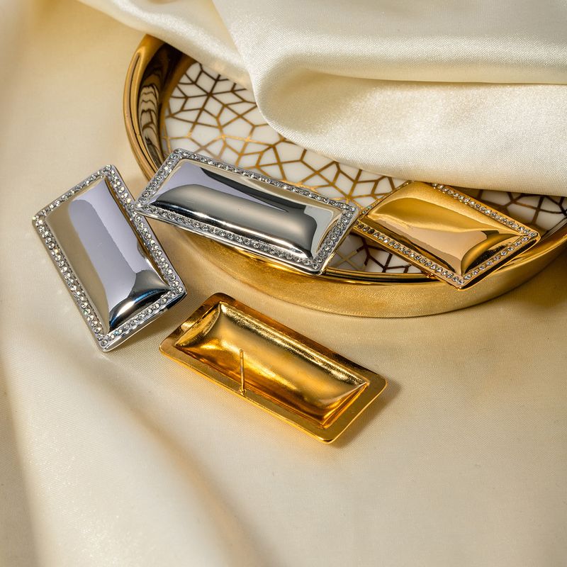 INS trendy gold inlaid diamond smooth rectangular earrings, stainless steel personalized jewelry_voghion.com