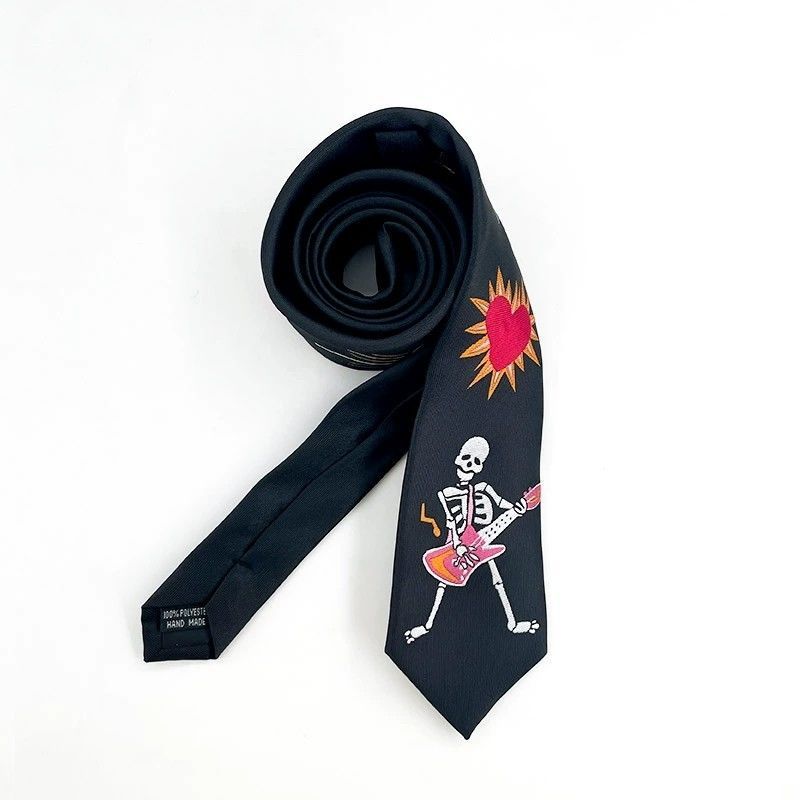 Krawatte Stickerei Schwarz Persönlichkeit Gothic Zubehör Unisex Cool JK Literarischen Punk Mode Y2K Palm_voghion.com
