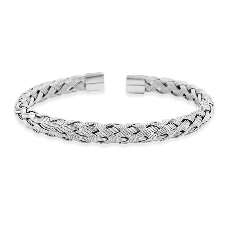 Men And Women's Jewelry Simple And Versatile Stainless Steel Braid Wire Open Bracelet Braided Mesh Bracelet Titanium Steel Jewelry_voghion.com