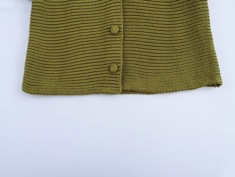 Abbigliamento donna autunno e inverno 2024 nuova moda di strada con bavero e fibbia maglione a maniche corte_voghion.com