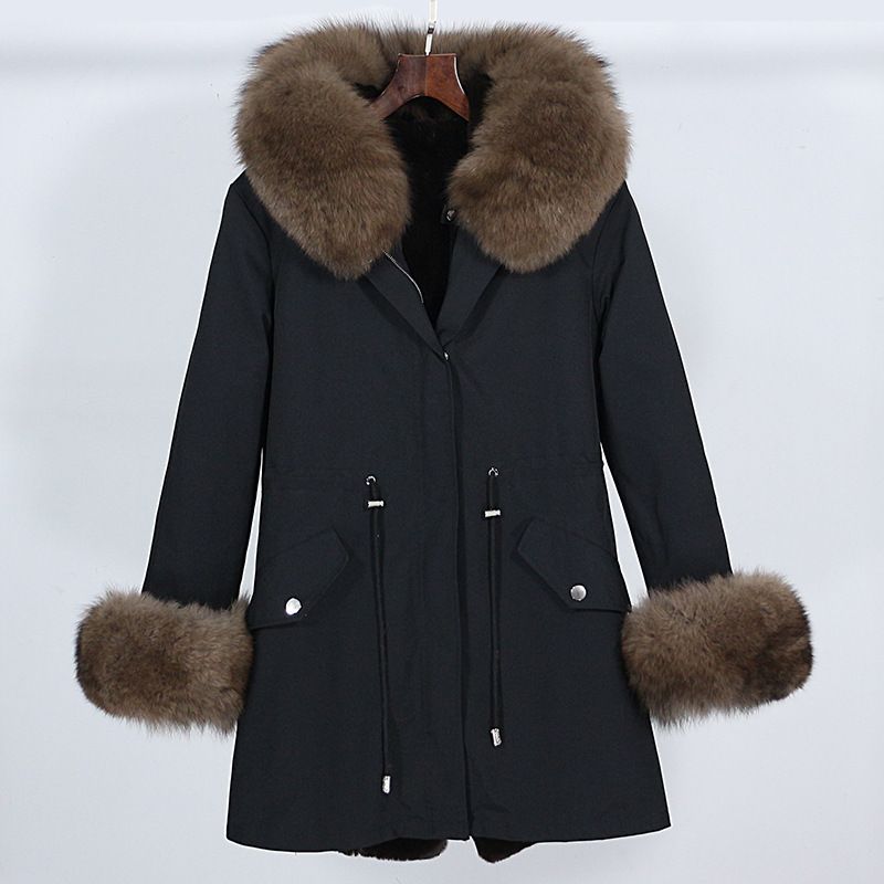 Haină de blană de vulpe medie și lungă pentru femei, cu căptușeală detașabilă de iarnă, pentru îmbrăcăminte_voghion.com
