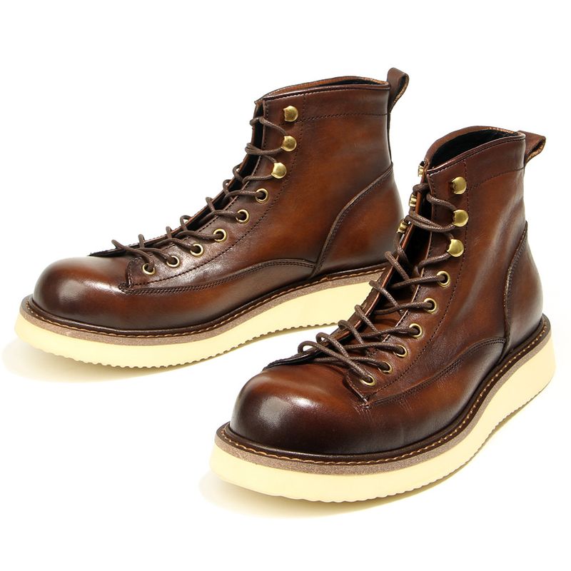 ShoeGlobe G16-11 Stivali da trekking retrò alti Martin, primo strato in pelle bovina, scarpe da uomo colorate fatte a mano_voghion.com