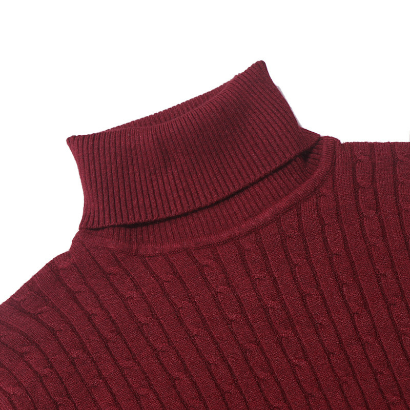 Camicia in maglia a maniche lunghe con collo alto invernale da uomo Camicia base in maglia a collo alto casual tinta unita da uomo_voghion.com