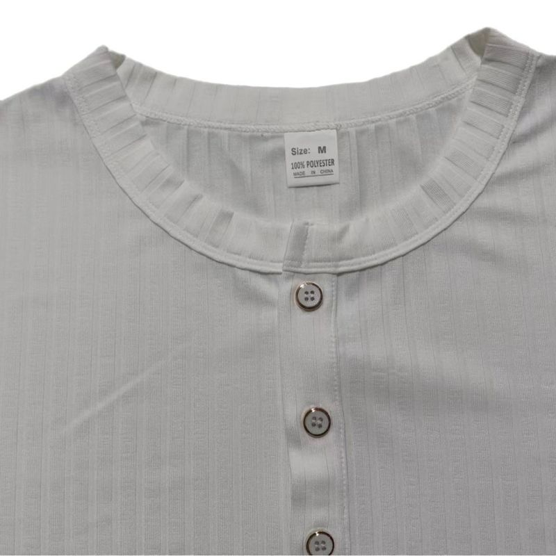 Abbigliamento da uomo T-shirt slim a maniche corte con scollo a V e bottoni casual in tinta unita_voghion.com