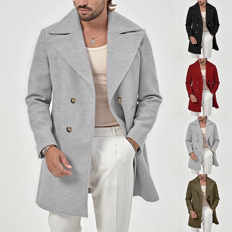 2025 Men's Autumn Winter New Style Lapel Double-Breasted Slim Fit Jacket Trench Coat_voghion.com