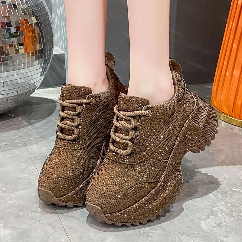 Modische Damen-Sneaker mit Strasssteinen – klobige Plateauschuhe für mehr Körpergröße, atmungsaktives Obermaterial aus PU, lässige und trendige Low-Top-Schnürschuhe_voghion.com