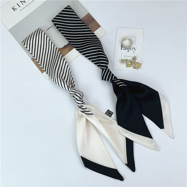 Frühjahr/Sommer Neue Koreanische Ausgabe Geometrische Streifen Diagonal Modische Kragen Dekoration Warme Kleine Schal Stirnband_voghion.com